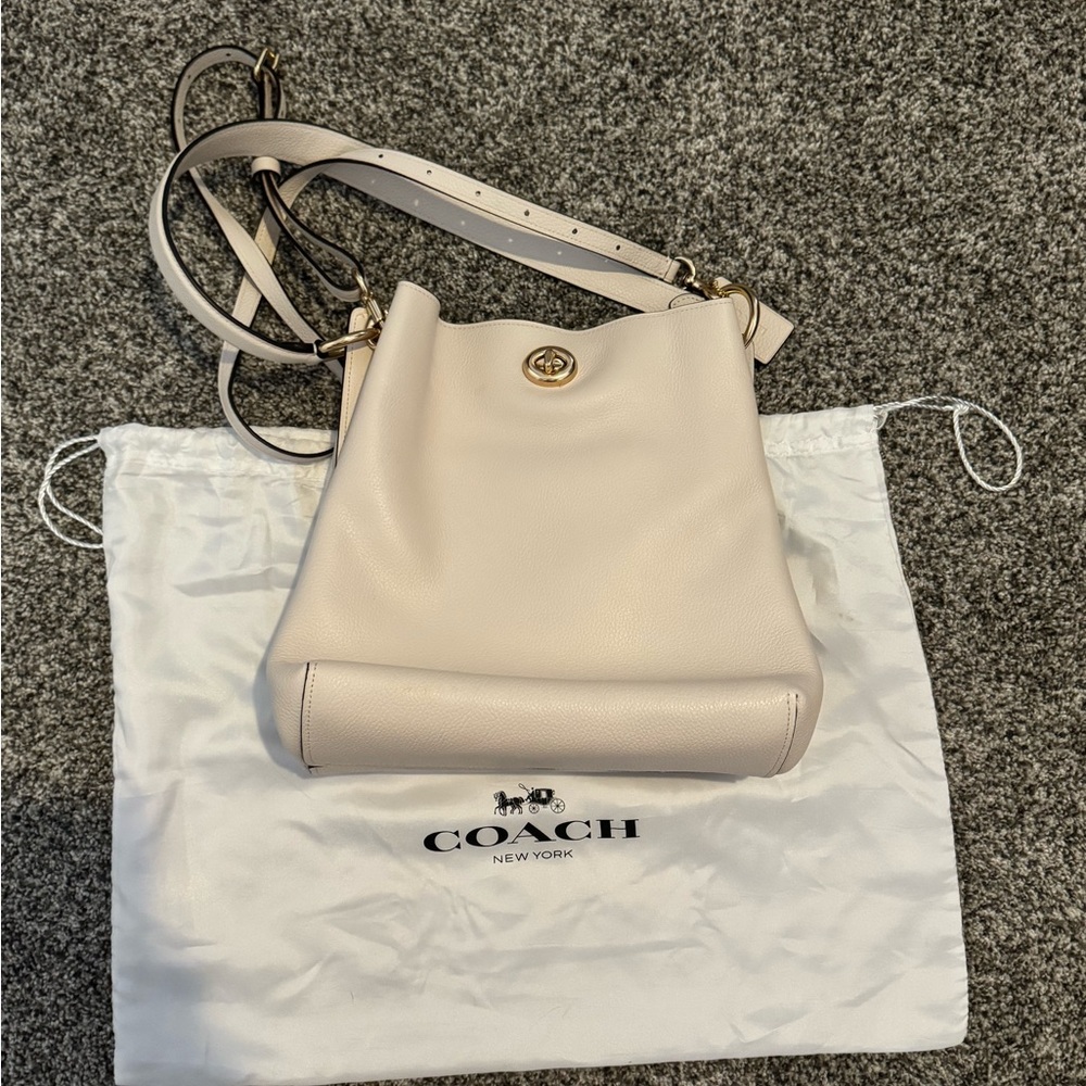 Coach Ivory Medium Shoulder Bag w/ Gold Hardware, Double Turn-lock Closure